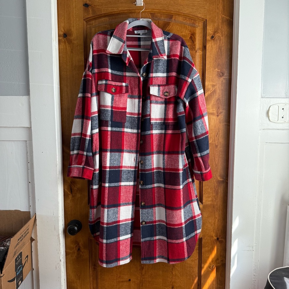 Zele Red and Black Plaid Utility Jacket
